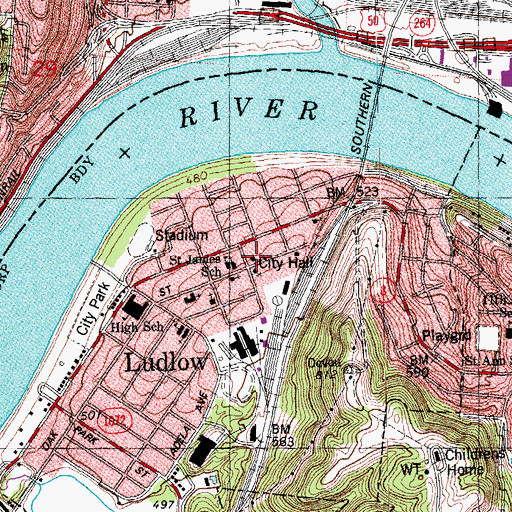 Topographic Map of Ludlow Fire Department, KY