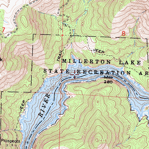 Topographic Map of Millerton Lake, CA