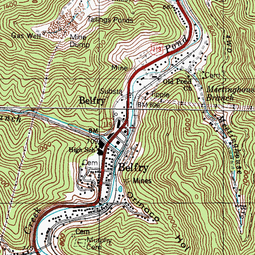 Topographic Map of Belfry Volunteer Fire Department, KY