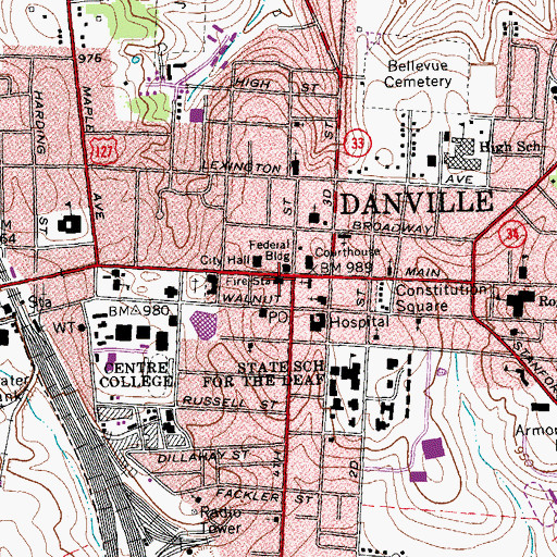 Topographic Map of Danville Fire Department Central Station, KY