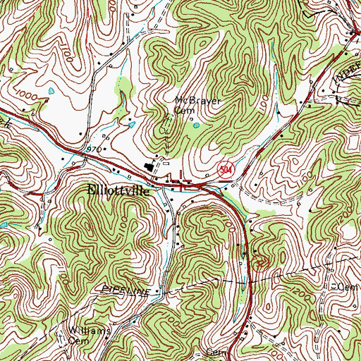 Topographic Map of Elliotville Fire Department, KY
