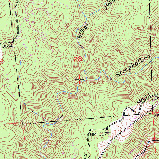 Topographic Map of Million Dollar Creek, CA