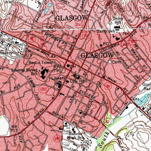 Topographic Map of Glasgow Fire Department Station 1, KY