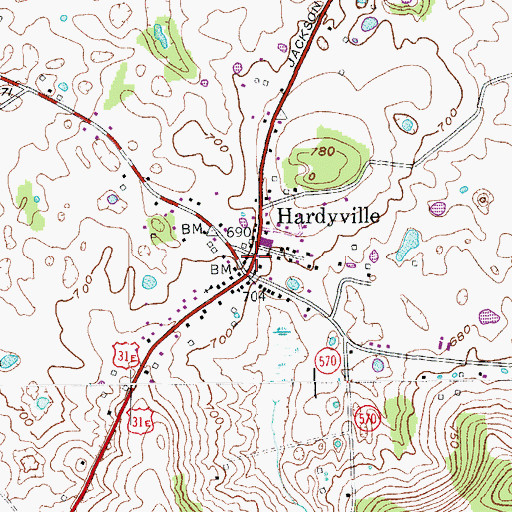 Topographic Map of Hardyville Fire Department, KY