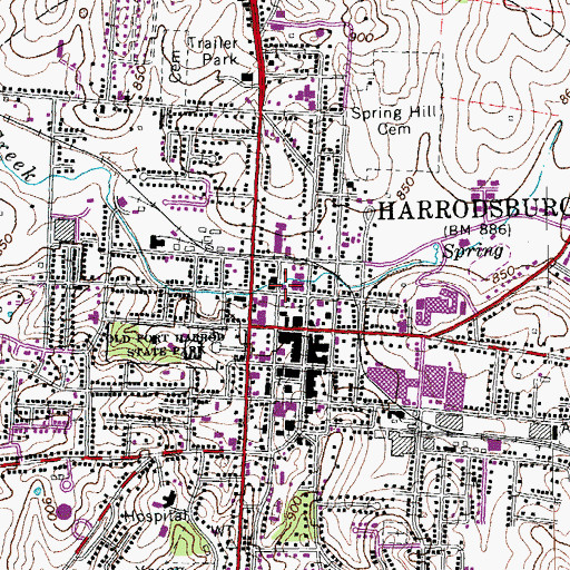 Topographic Map of Harrodsburg Fire Department, KY