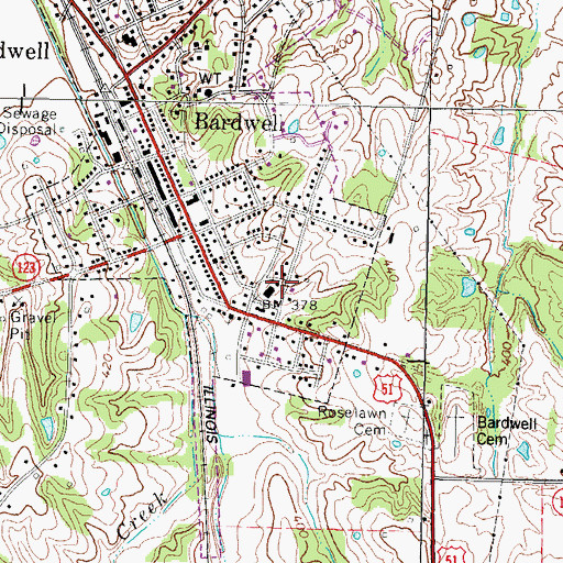 Topographic Map of Bardwell Fire Department, KY