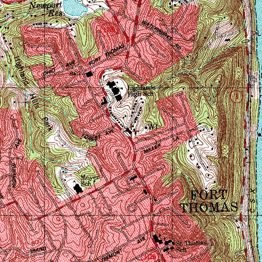 Topographic Map of Fort Thomas Fire Department, KY