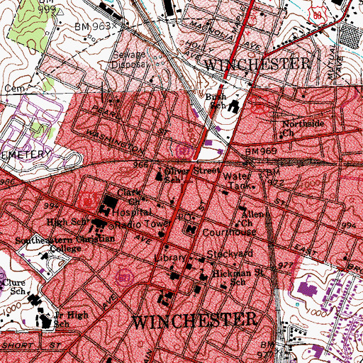 Topographic Map of Winchester Fire Department Station 1, KY