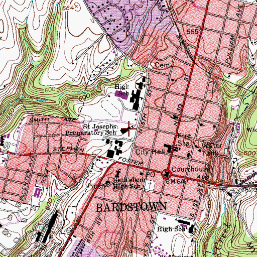 Topographic Map of Bardstown Fire Department, KY