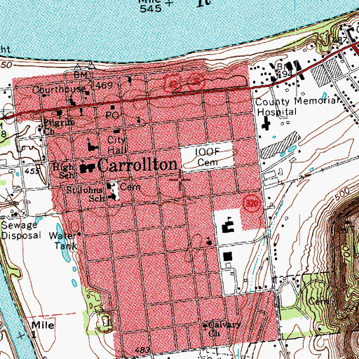 Topographic Map of Carrollton Fire Department, KY