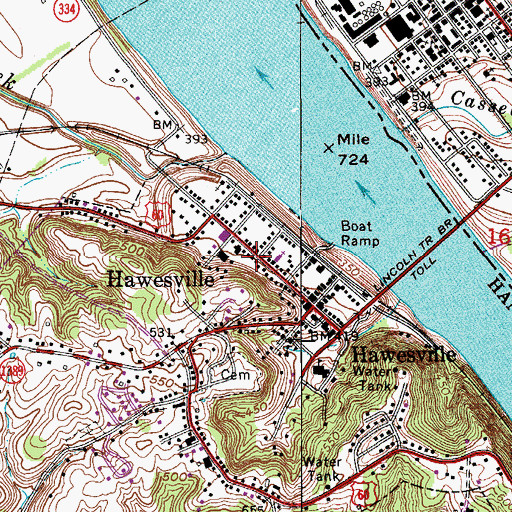 Topographic Map of Hawesville Volunteer Fire Department, KY