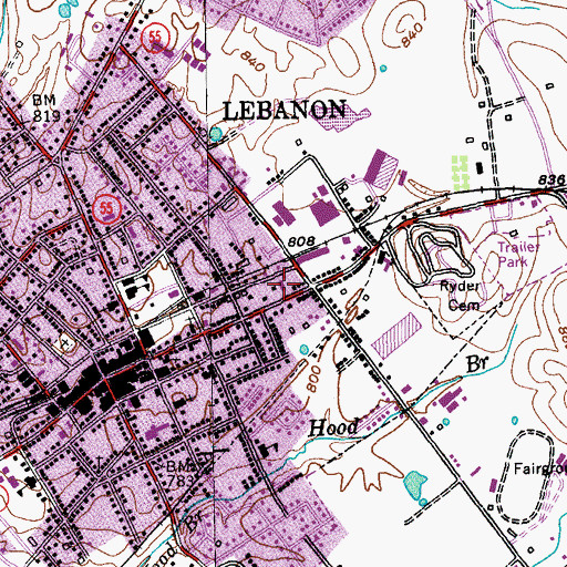 Topographic Map of Lebanon Volunteer Fire Department, KY
