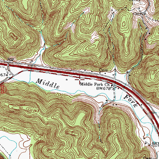 Topographic Map of Middlefork Fire Department, KY
