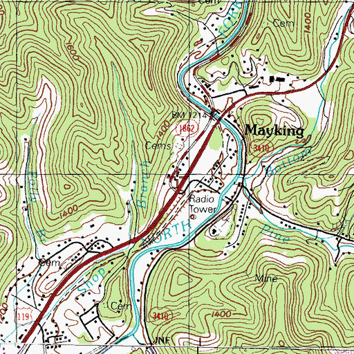 Topographic Map of Mayking Volunteer Fire Department, KY
