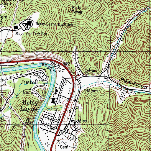 Topographic Map of Betsy Layne Volunteer Fire Department, KY