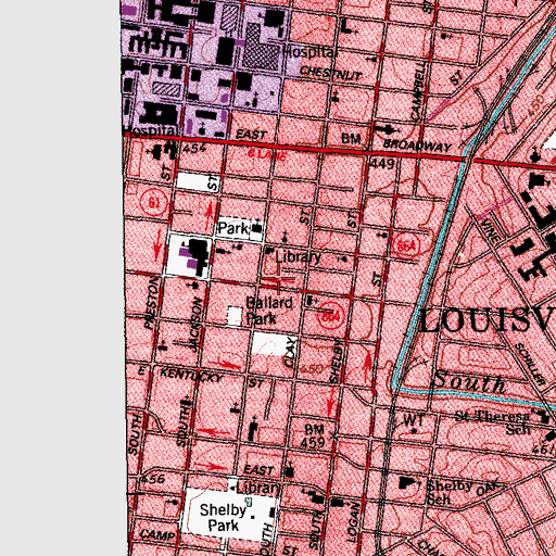 Topographic Map of Louisville Fire Department Telesquirt 9, KY