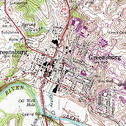 Topographic Map of Greensburg - Green County Fire Department, KY