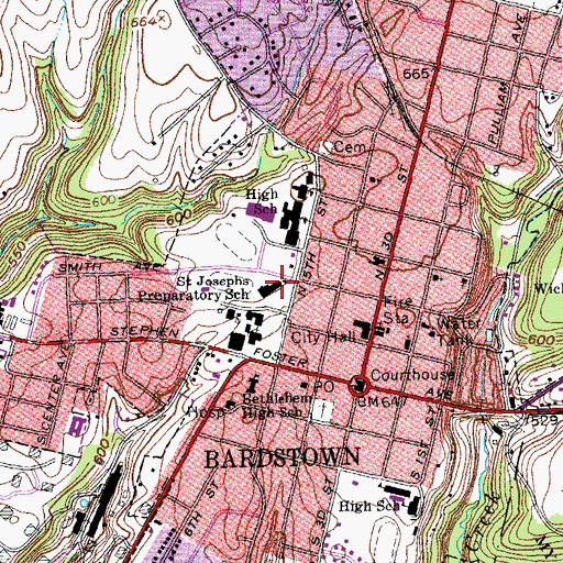 Topographic Map of Bardstown Fire Department, KY