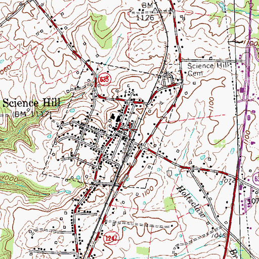 Topographic Map of Science Hill Fire Department, KY