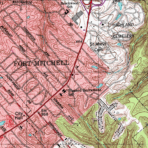Topographic Map of Fort Mitchell Fire Department, KY