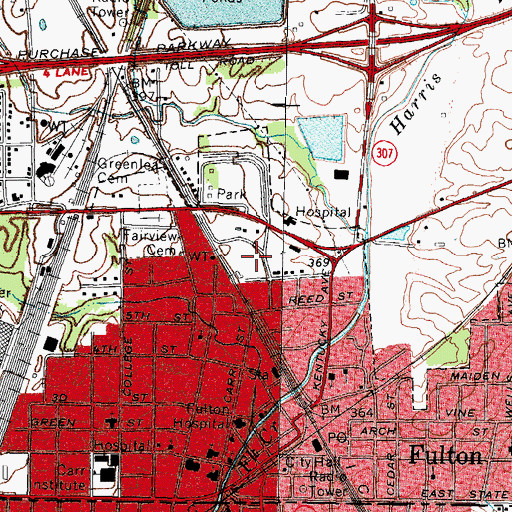Topographic Map of Fulton Fire Department, KY