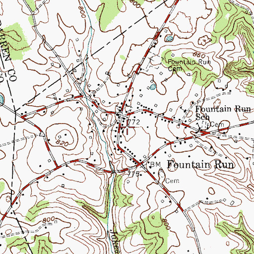 Topographic Map of Fountain Run Volunteer Fire Department, KY