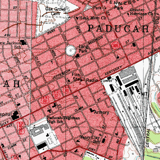 Topographic Map of Paducah Fire Department Station 5, KY