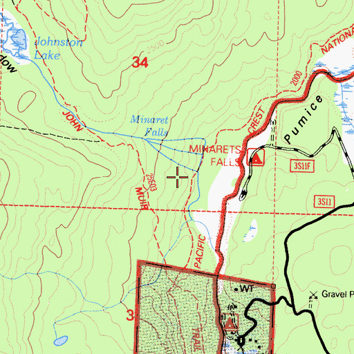 Topographic Map of Minaret Creek, CA