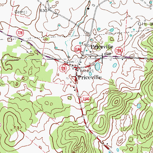 Topographic Map of Priceville Fire Department, KY