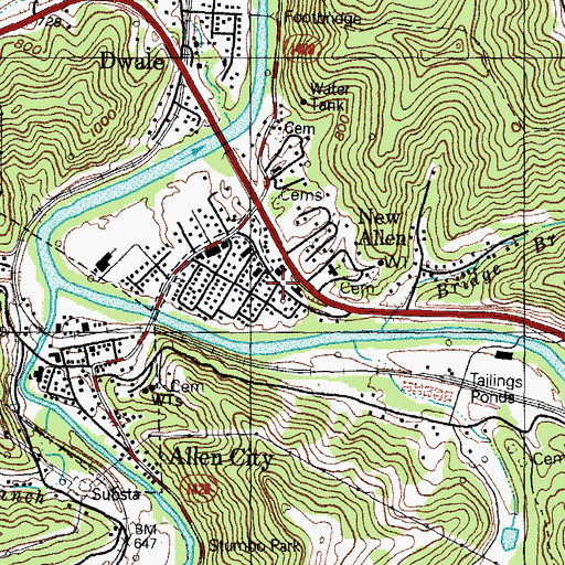 Topographic Map of Allen Volunteer Fire Department, KY