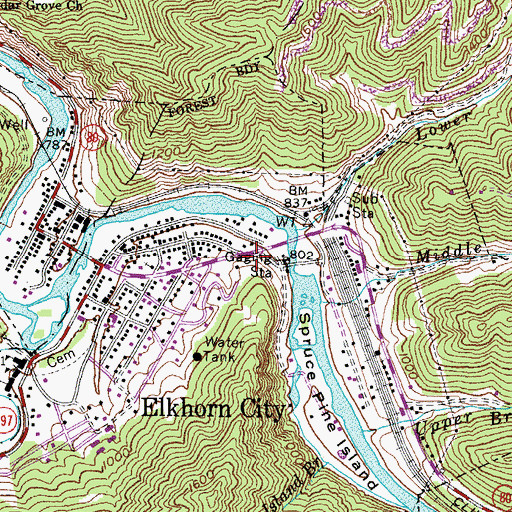 Topographic Map of Elkhorn City Fire Department, KY