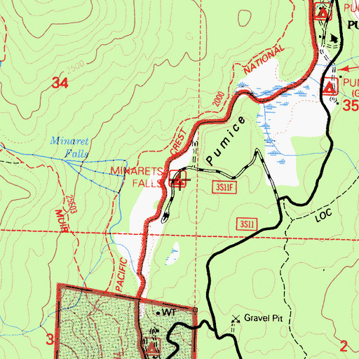 Topographic Map of Minaret Falls Campground, CA