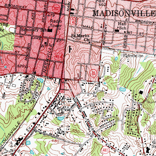 Topographic Map of Madisonville Fire Department Station 2, KY