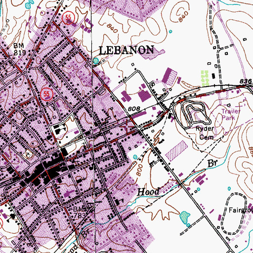 Topographic Map of Lebanon Fire Department, KY