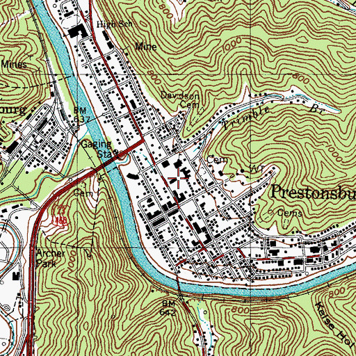 Topographic Map of Prestonsburg City Fire Department, KY