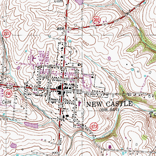 Topographic Map of New Castle Fire and Rescue, KY