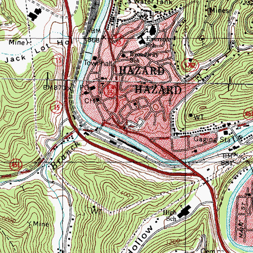 Topographic Map of Hazard Fire Department, KY