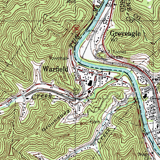 Topographic Map of Warfield Volunteer Fire Department, KY