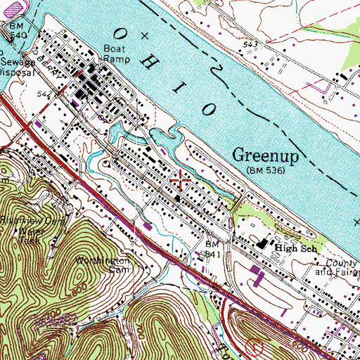 Topographic Map of Greenup Volunteer Fire Protection District, KY