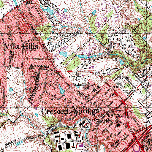 Topographic Map of Crescent Springs Volunteer Fire Department, KY