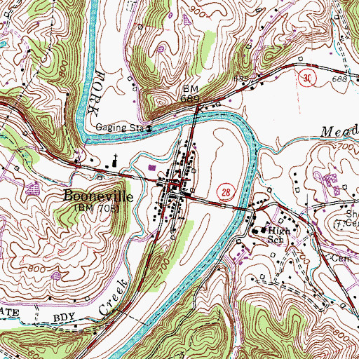 Topographic Map of Booneville Owsley Fire Department, KY