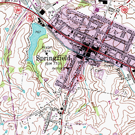 Topographic Map of Springfield Fire Department, KY