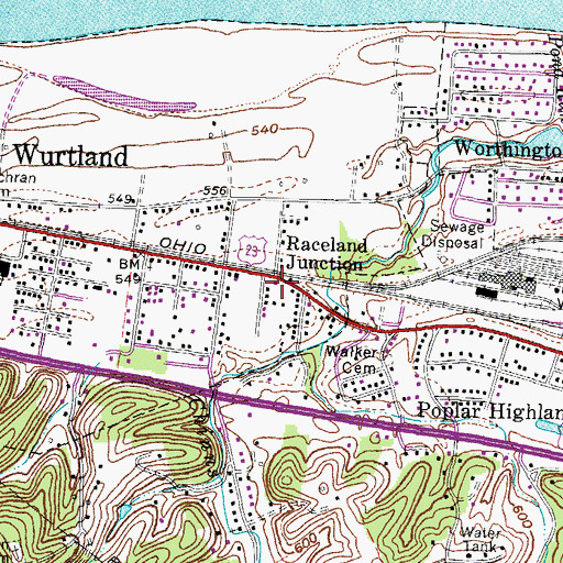 Topographic Map of Wurtland Volunteer Fire Department, KY