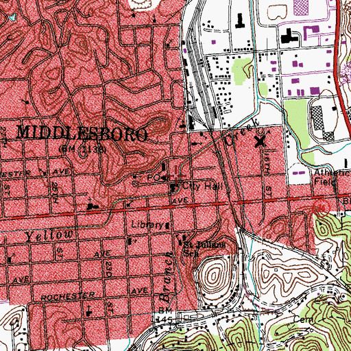 Topographic Map of Middlesboro Fire Department Station 1, KY
