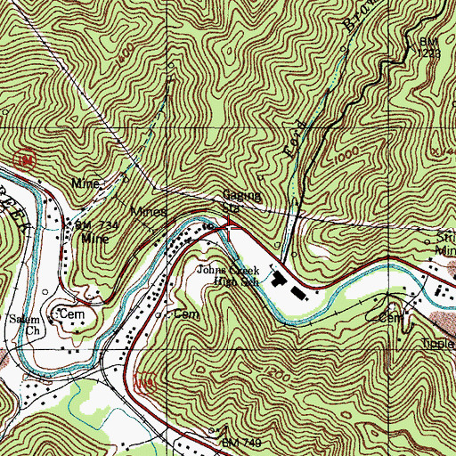 Topographic Map of Johns Creek Volunteer Fire Department, KY