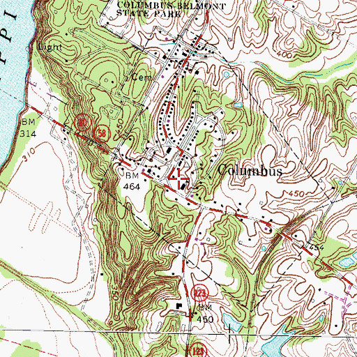 Topographic Map of Columbus Fire Department, KY