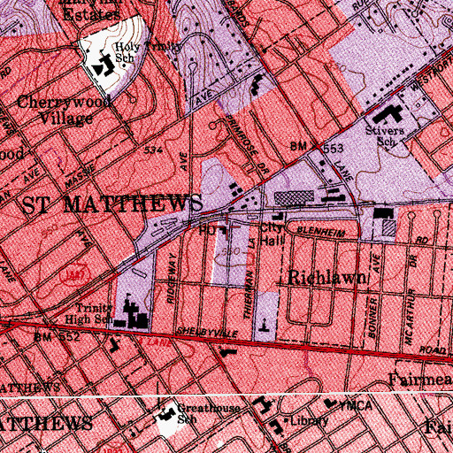 Topographic Map of Saint Matthews Fire Department Station 1, KY