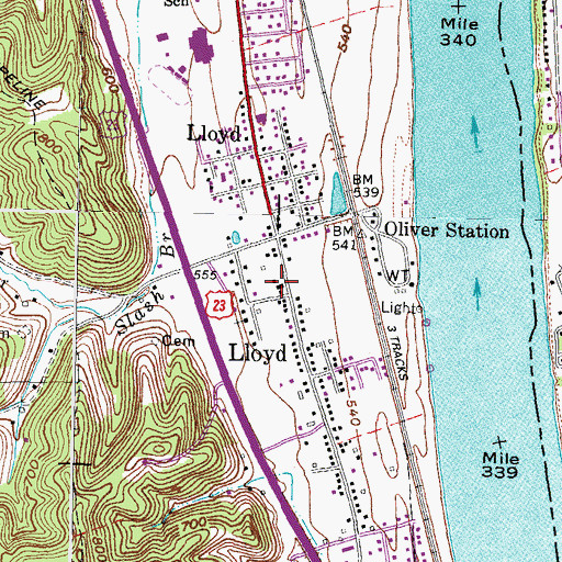 Topographic Map of Lloyd Volunteer Fire Department, KY