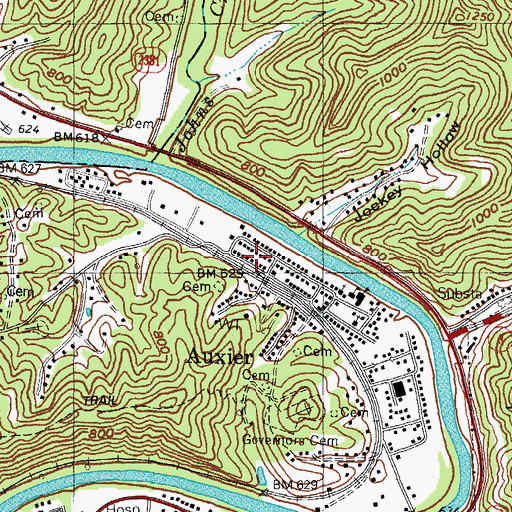 Topographic Map of Auxier Volunteer Fire Department, KY