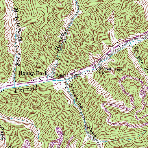 Topographic Map of Ferrells Creek Area Fire Department, KY